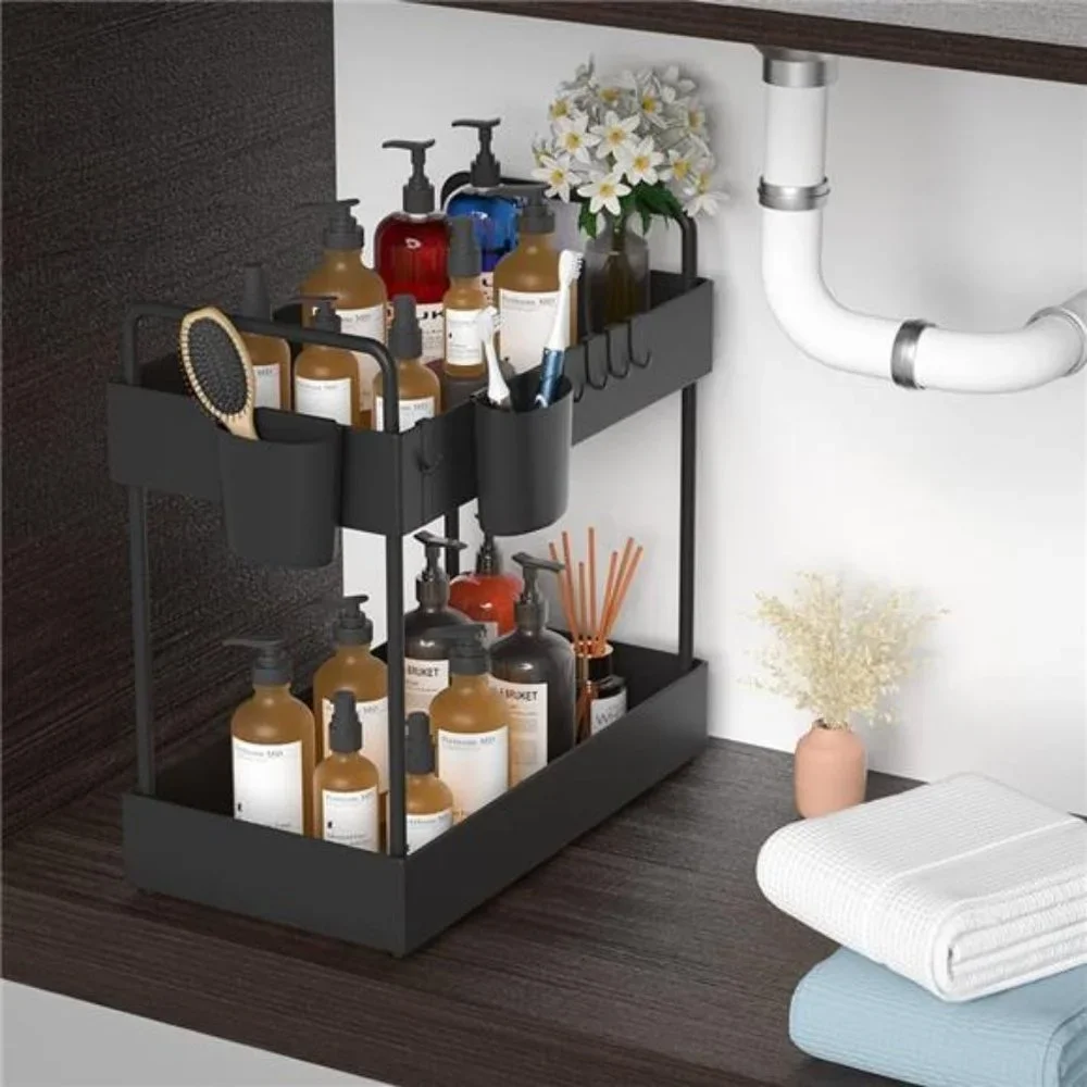 Under Sink Organizer, 2 Tier Bathroom Sink Storage Under Cabinet Organizer